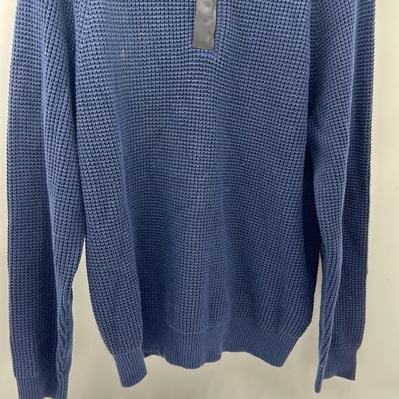 KENNETH COLE NEW YORK WAFFLE KNIT ELBOW PATCH MENS SWEATER SIZE XL NAVY BLUE - Picture 3 of 14